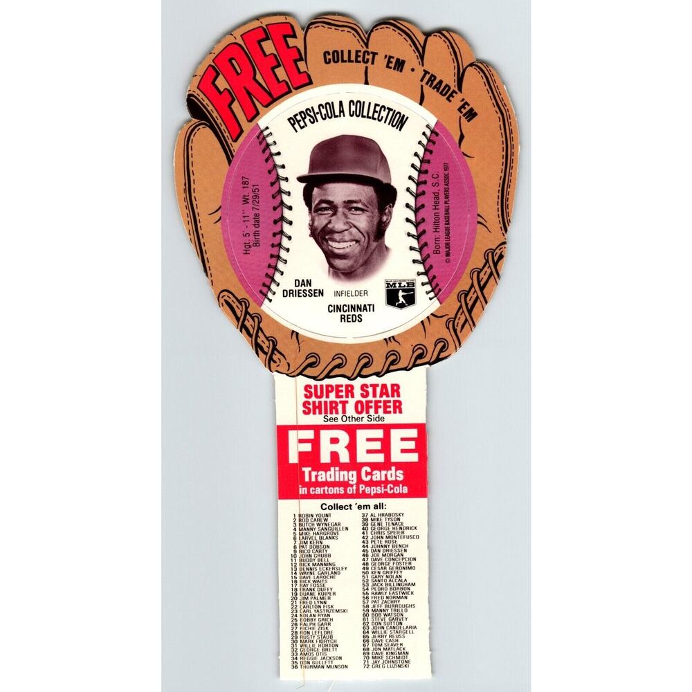 Pepsi-Cola Baseball Trading Card 1977 Dan Driessen Cincinnati Reds MLB Trade